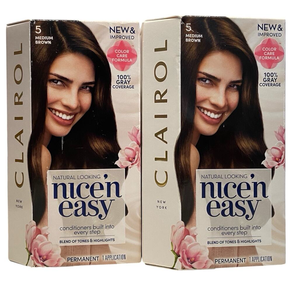 Clairol Nice'n Easy Permanent Hair Dye 5 Medium Brown Hair Color, Pack of 2